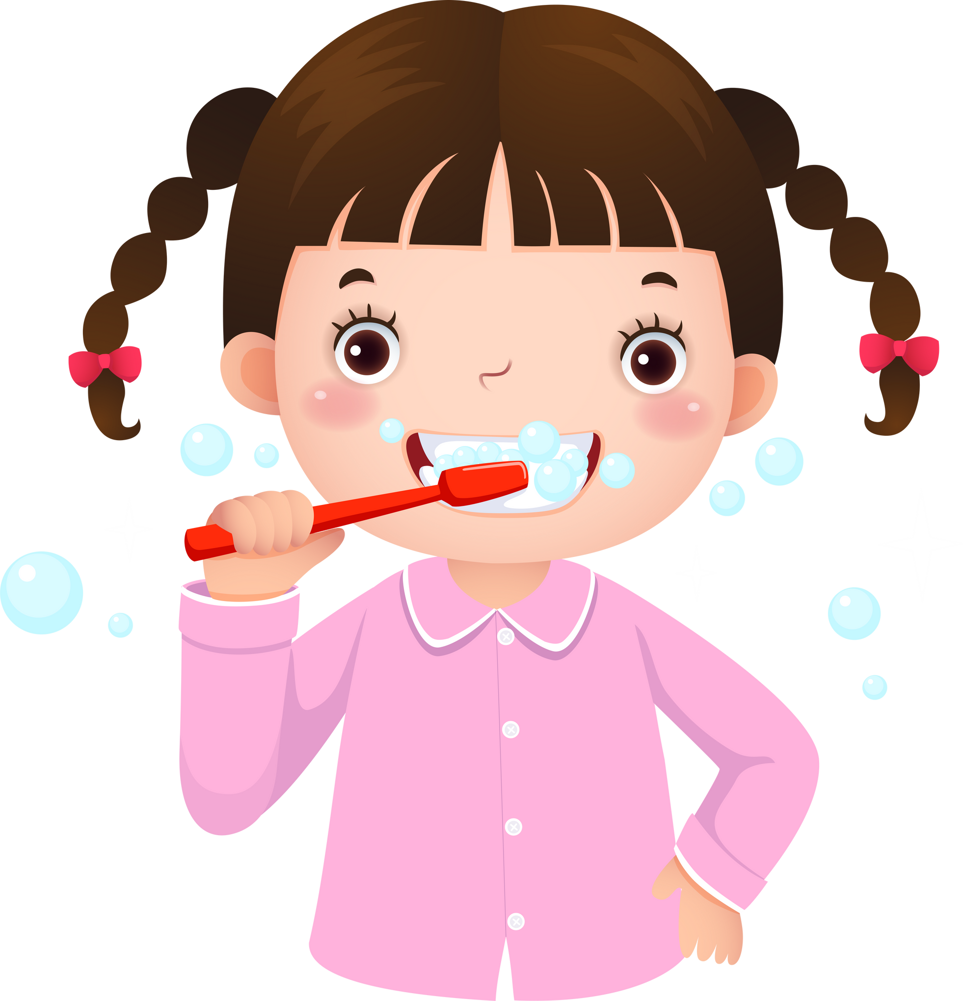 Cartoon girl brushing her teeth