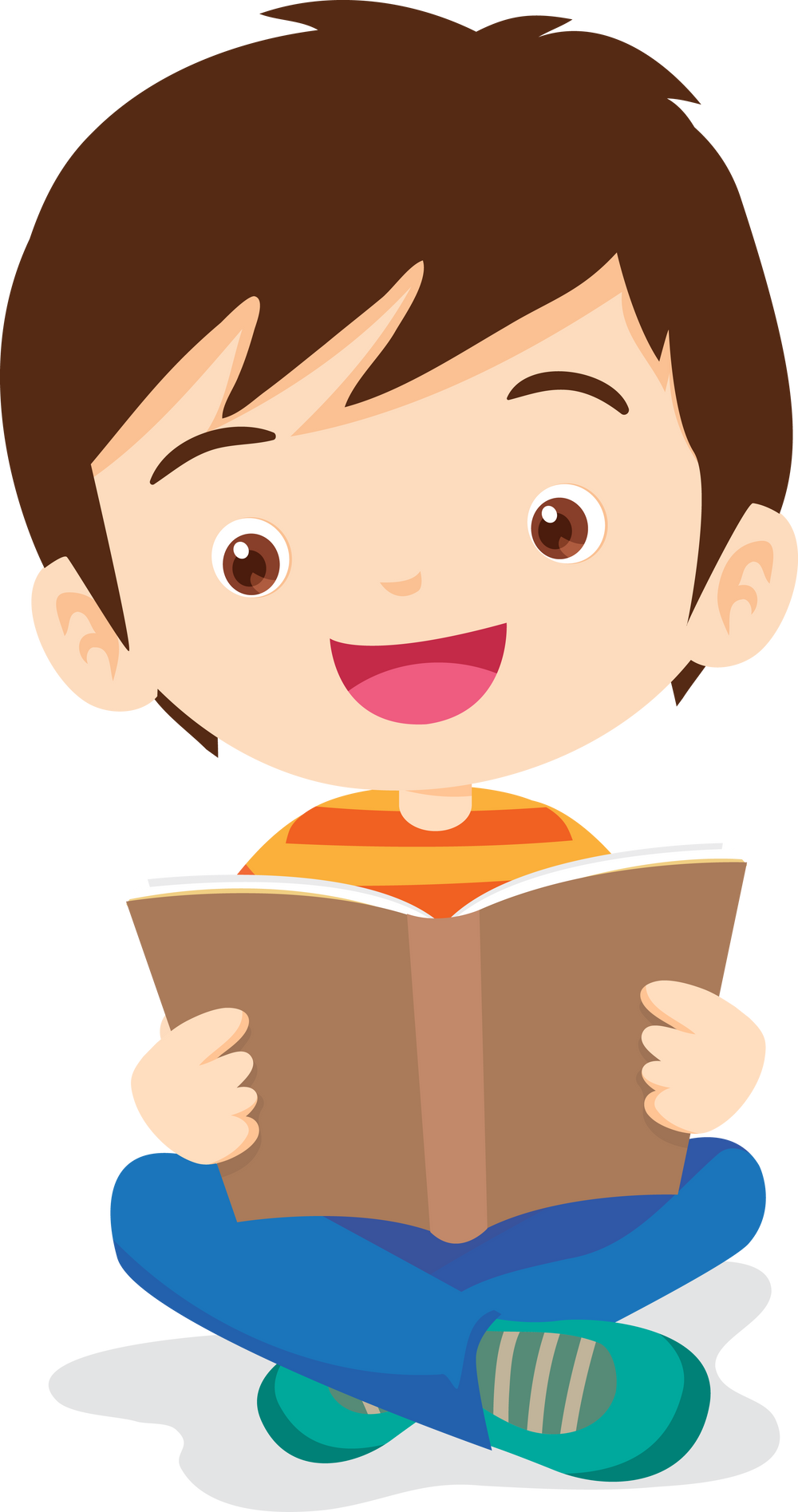 Reading concept illustration of Students Boy and Girl Reading and learning various actions with elements ,Books, shelves around big Letter.